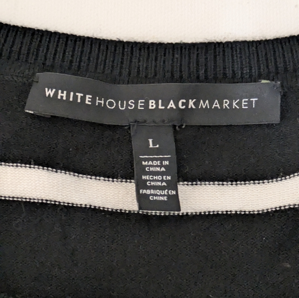 White House Black Market Striped Sweater Top Medium Short Sleeve Scoop Neckline - Picture 12 of 12